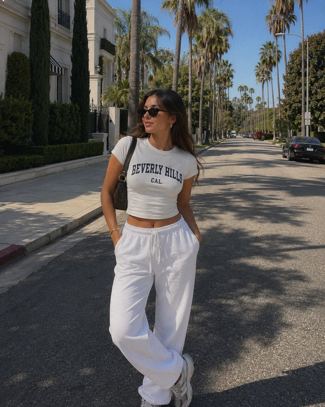 Women's Beverly Hills Baby Tee – Beverly Hills, California serif print by The Cali Store