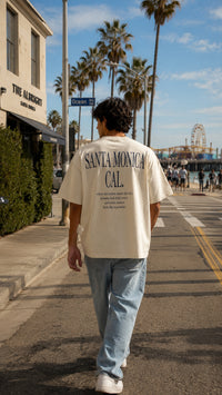 Men's Santa Monica Story Tee – Santa Monica, California serif print by The Cali Store
