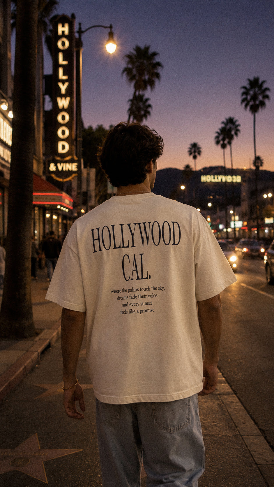Men's Hollywood Story Tee – Hollywood, California serif print by The Cali Store