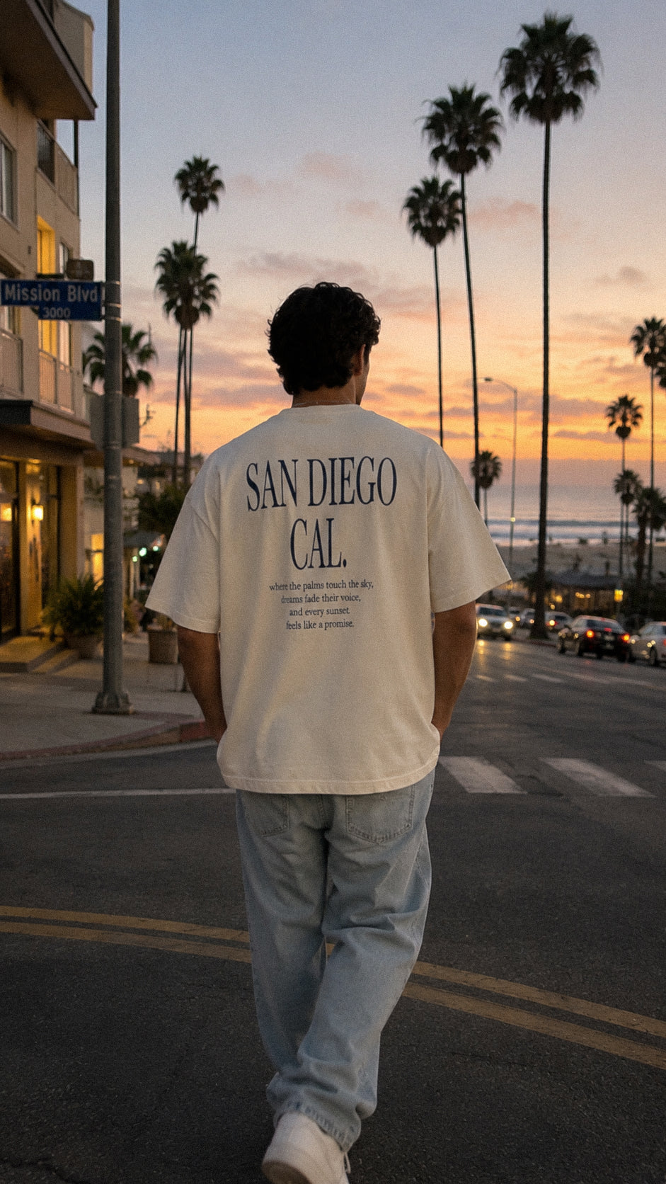 Men's San Diego Palms Story Tee – San Diego, California serif print by The Cali Store