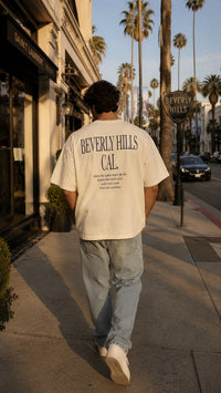 Men's Beverly Hills Story Tee – Beverly Hills, California serif print by The Cali Store