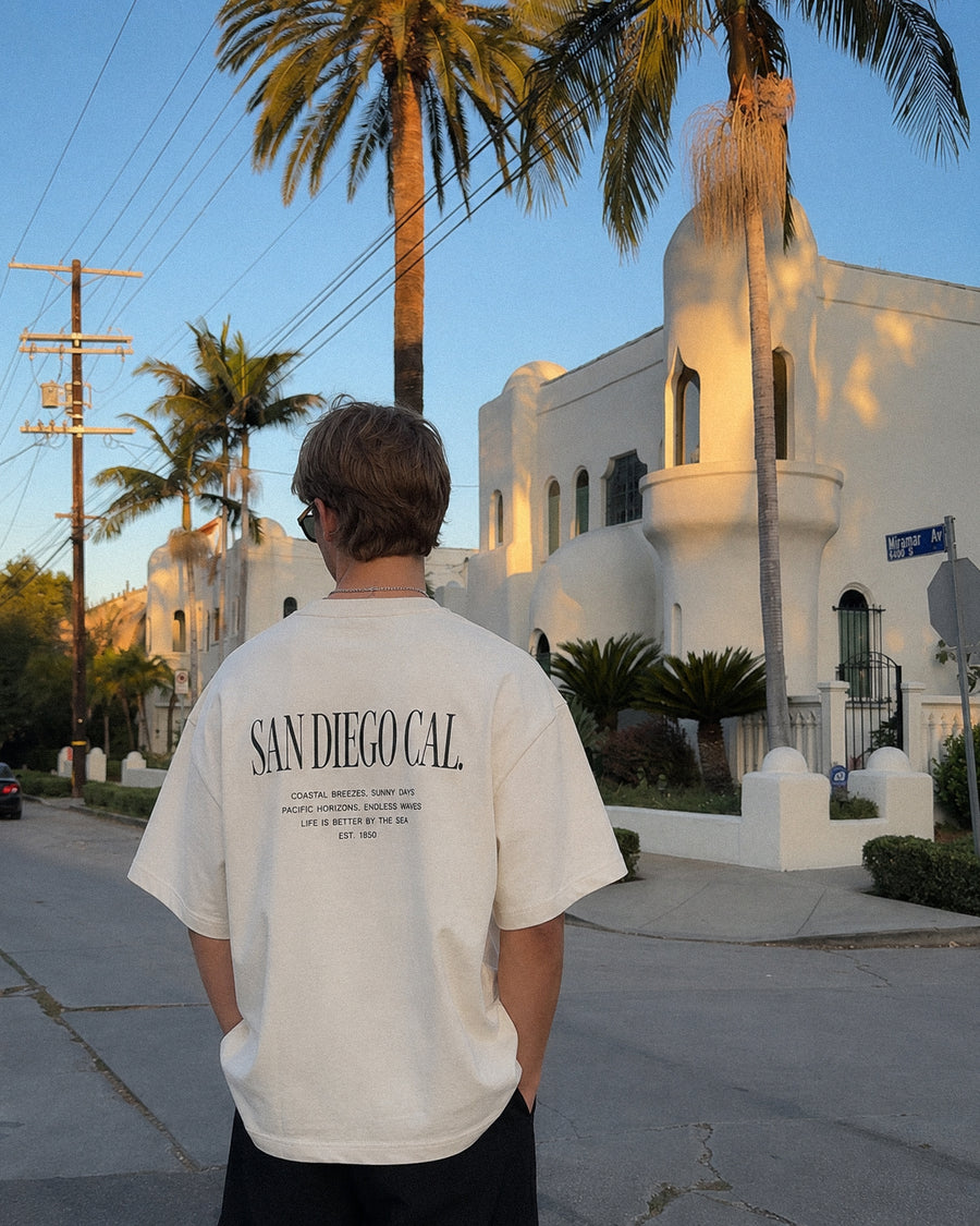 Men's San Diego Coastal Story Tee – San Diego, California serif print by The Cali Store