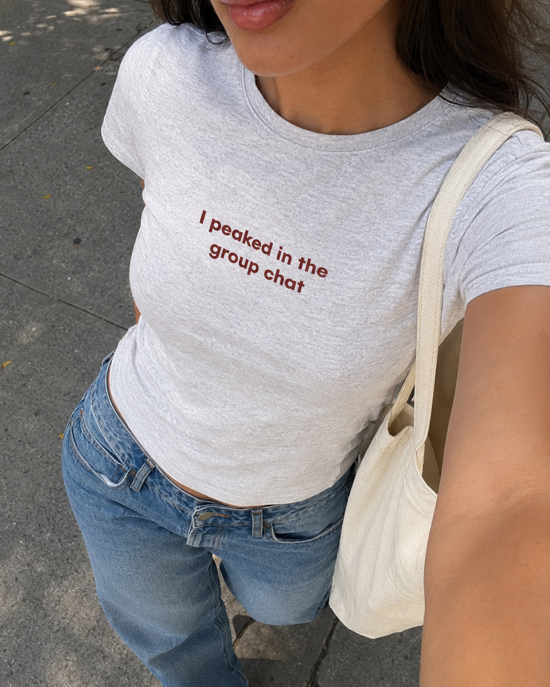 I peaked in the group chat Baby Tee